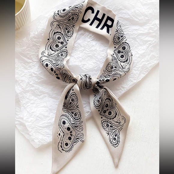 Elegant Black and White Paisley Twilly Scarf - You Pick - Picture 2 of 4